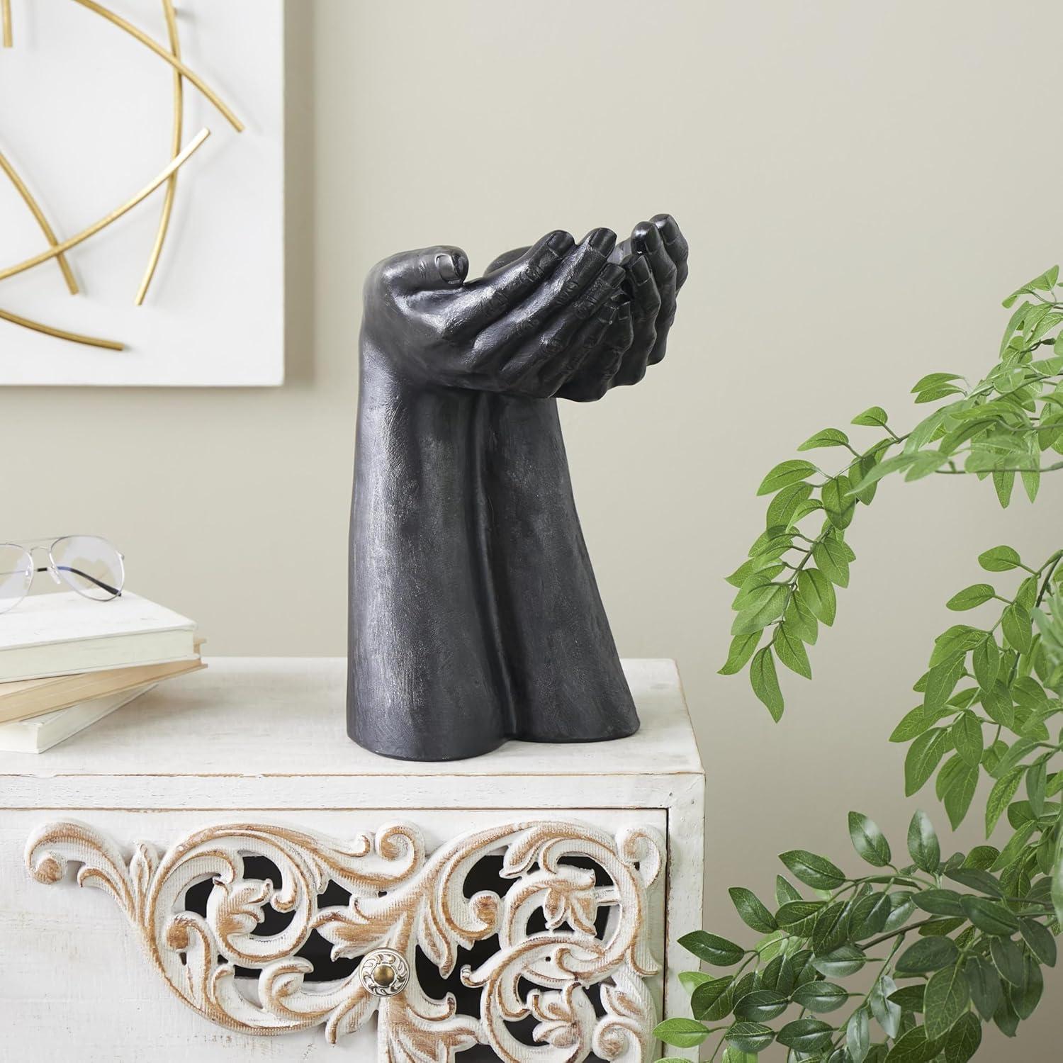 Deco 79 Polystone Hands Decorative Sculpture Raised Home Decor Statue with Butterfly Accents, Accent Figurine 13" x 5" x 14", Dark Brown