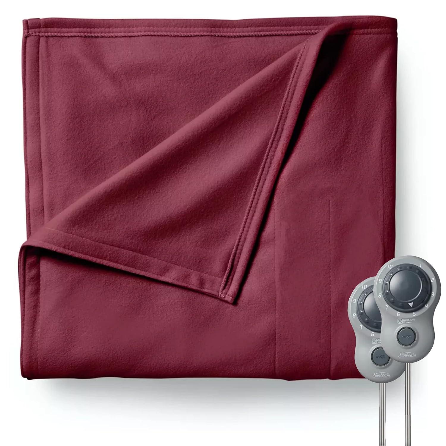 Electric Fleece Heated Blanket with Dual Zone, Garnet - Queen Size