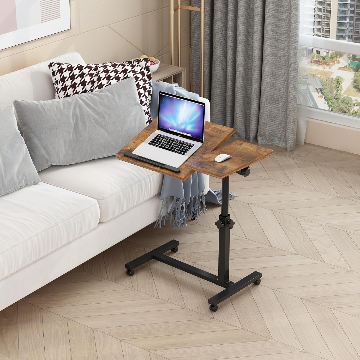 Adjustable Height Wood Grain Rolling Laptop Tray Table