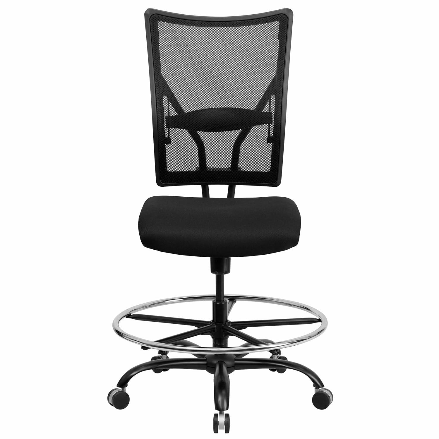 BizChair Big & Tall 400 lb. Rated Black Mesh Ergonomic Drafting Chair