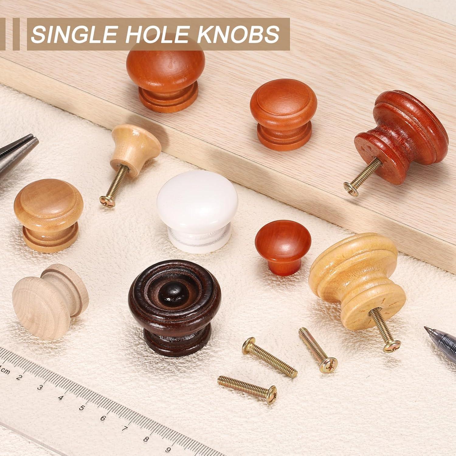 uxcell 8pcs Round Wooden Knobs, 37mm/1.5" Mushroom Shape Kitchen Cabinet Knobs Single Hole Drawer Pull Hardware Handles Decorative Furniture for Drawer Dresser Wardrobe, Light Brown