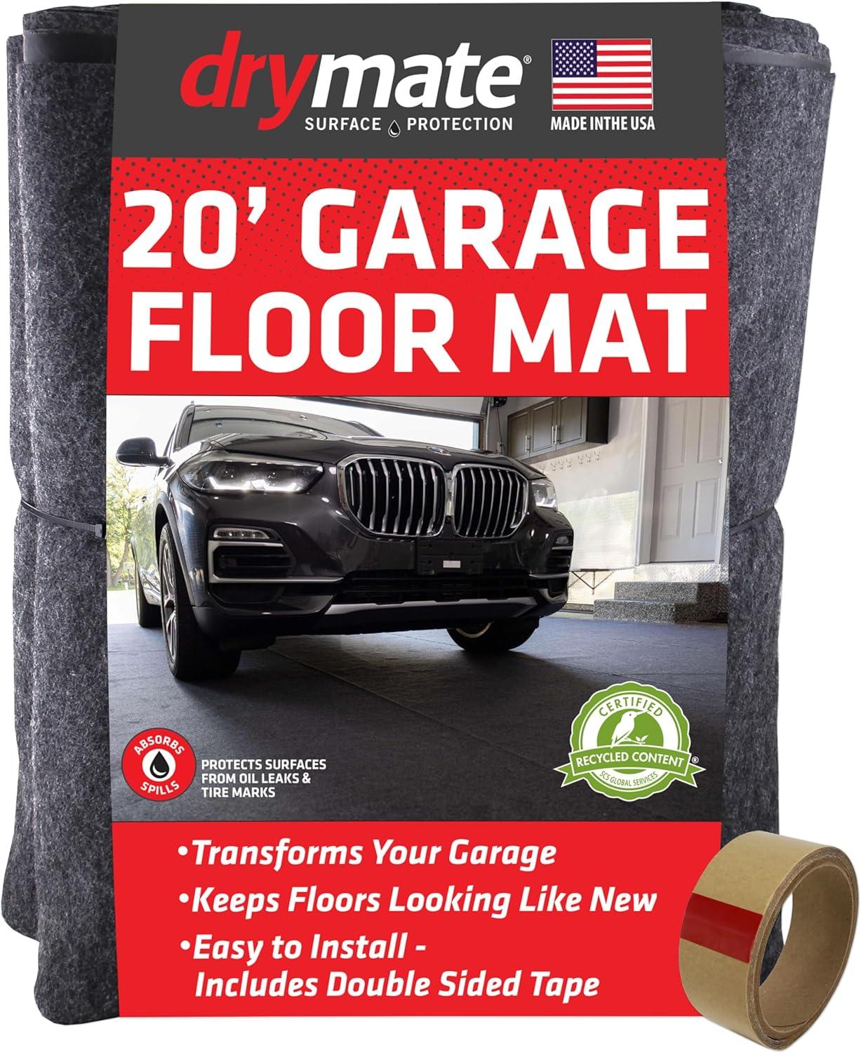 Charcoal 20' x 7'4" Waterproof Garage Floor Mat with Double Sided Tape