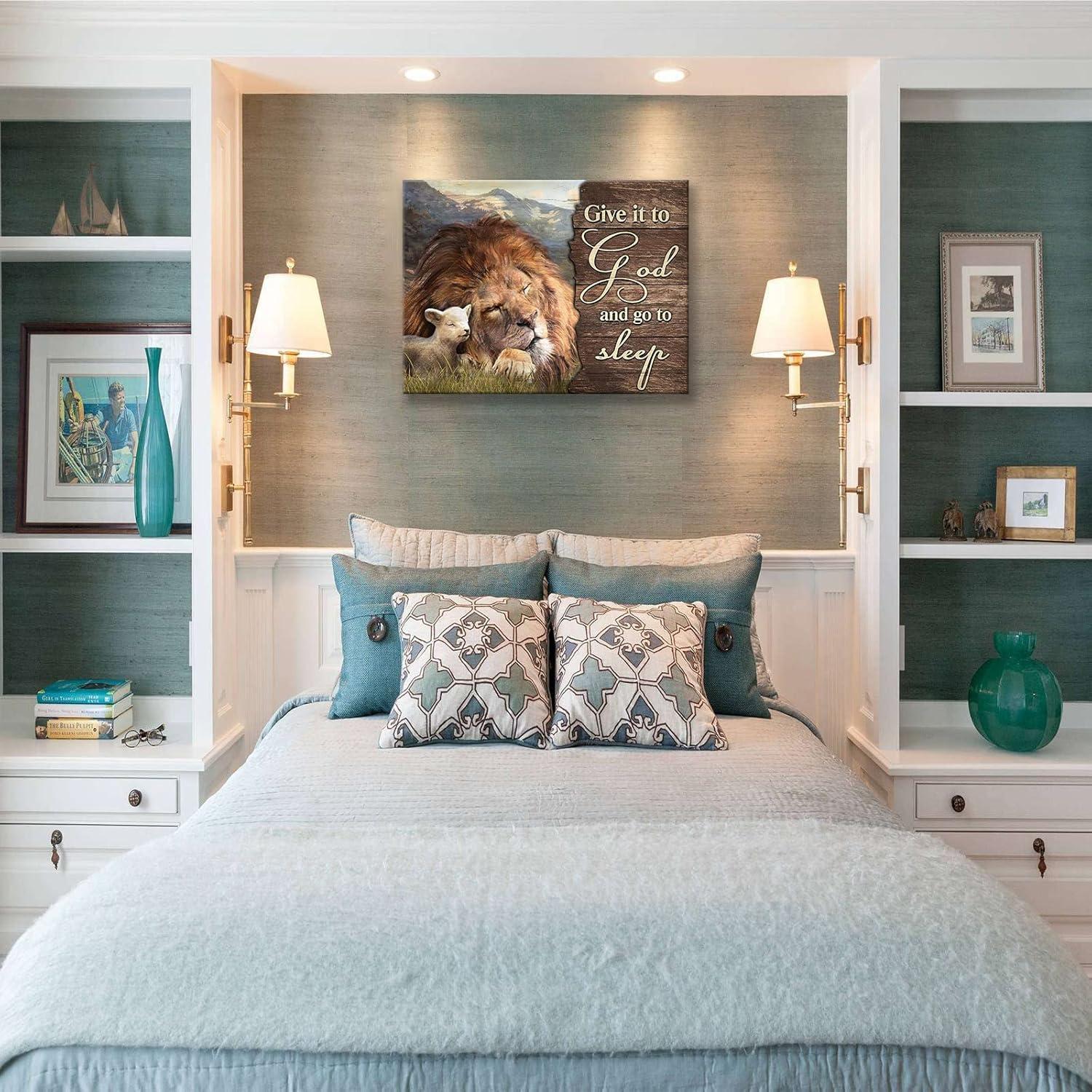 Asdg76s-Lion and Lamb Wall Art Christian Religious Pictures Canvas Wall Decor Give it to God Painting Prints Framed Artwork Decor for Church Living Room Bedroom 16"x24"