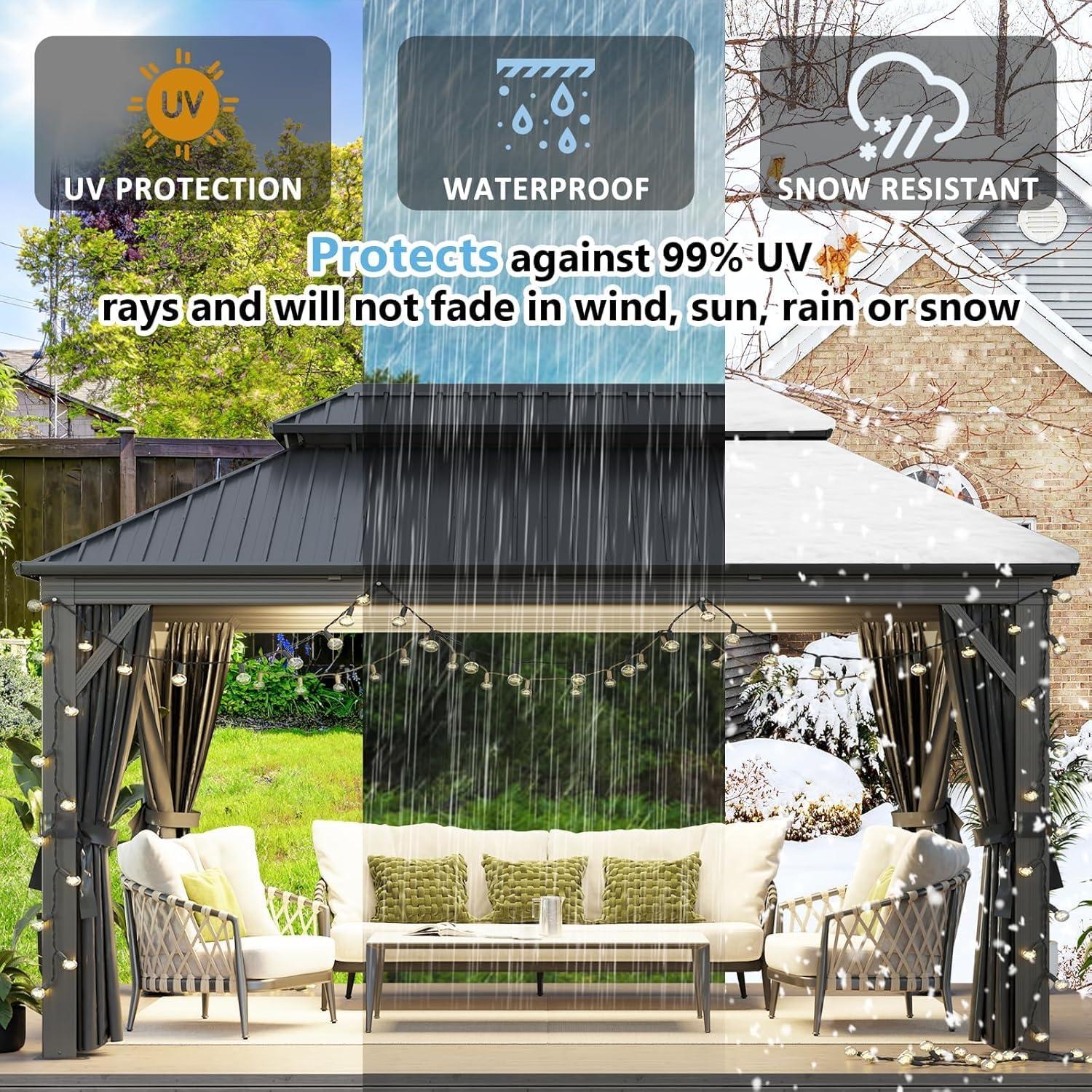 Edrosie Inc Aluminum Patio Gazebo  with Curtain and Netting