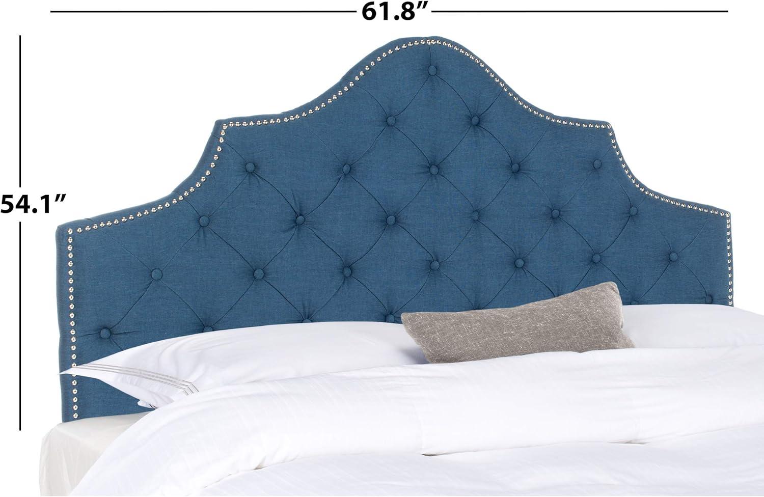 SAFAVIEH Arebelle Rustic Glam Tufted Headboard with Nail Heads, Queen, Steel Blue