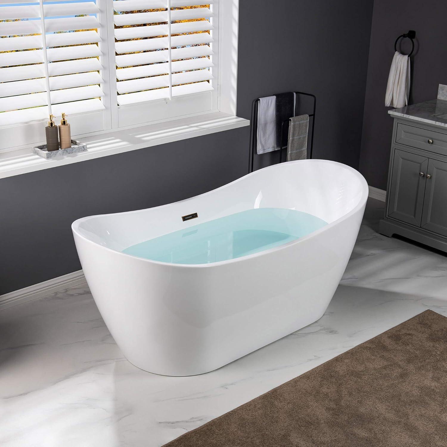 WoodBridge 67" x 32" Freestanding Soaking Acrylic Single Slipper Bathtub with Reversible Drain B0084-ORB-Drain &O