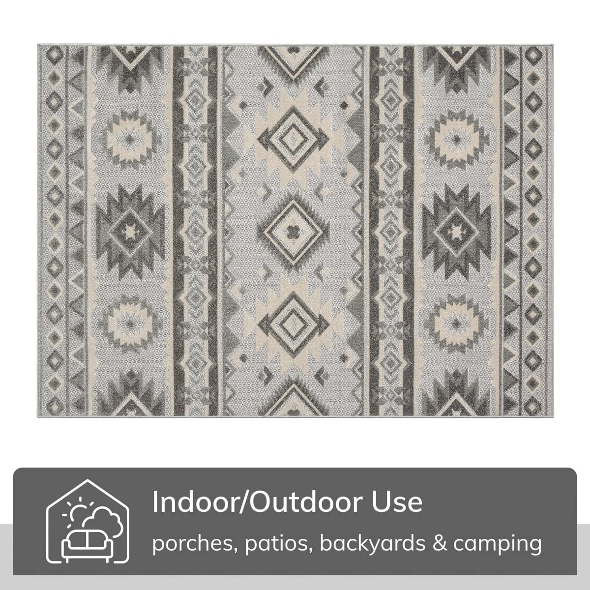 Ebern Designs Dickenson Mamba Geometric Grey Indoor/Outdoor Hi-Lo Area Rug & Reviews | Wayfair