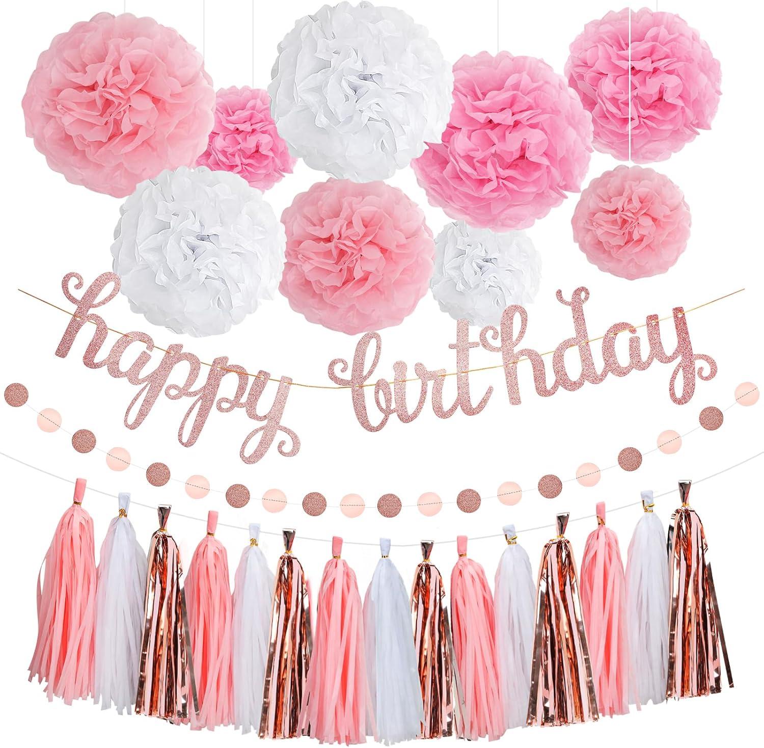 Pink Rose Gold Birthday Party Decorations Happy Birthday Party Decorations Pink Tassel Garland for Birthday Party Decorations