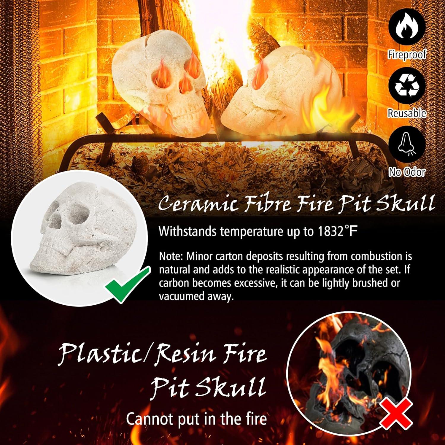 Costway Ceramic Fireproof Fire Pit Skull, Reusable Imitated Human Skull for Gas Beige/Black