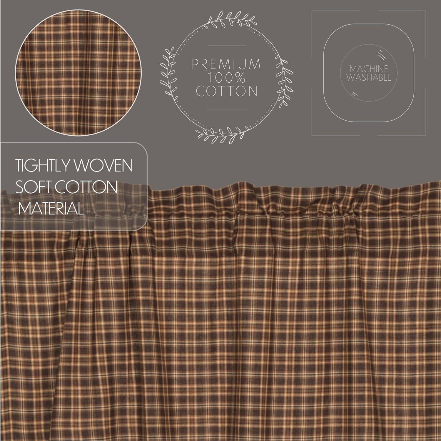 Dark Brown Rustic & Lodge Kitchen Curtains Prescott Rod Pocket Cotton Plaid Valance