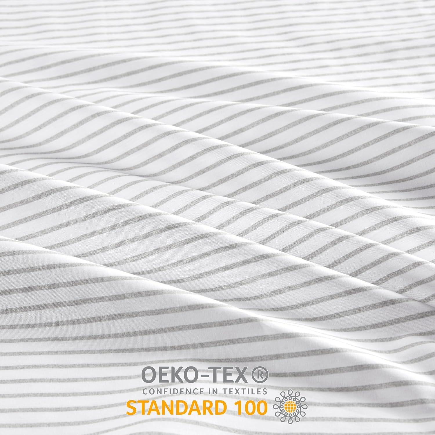 Full 200 Thread Count Printed Cotton Sheet Set Gray Stripe