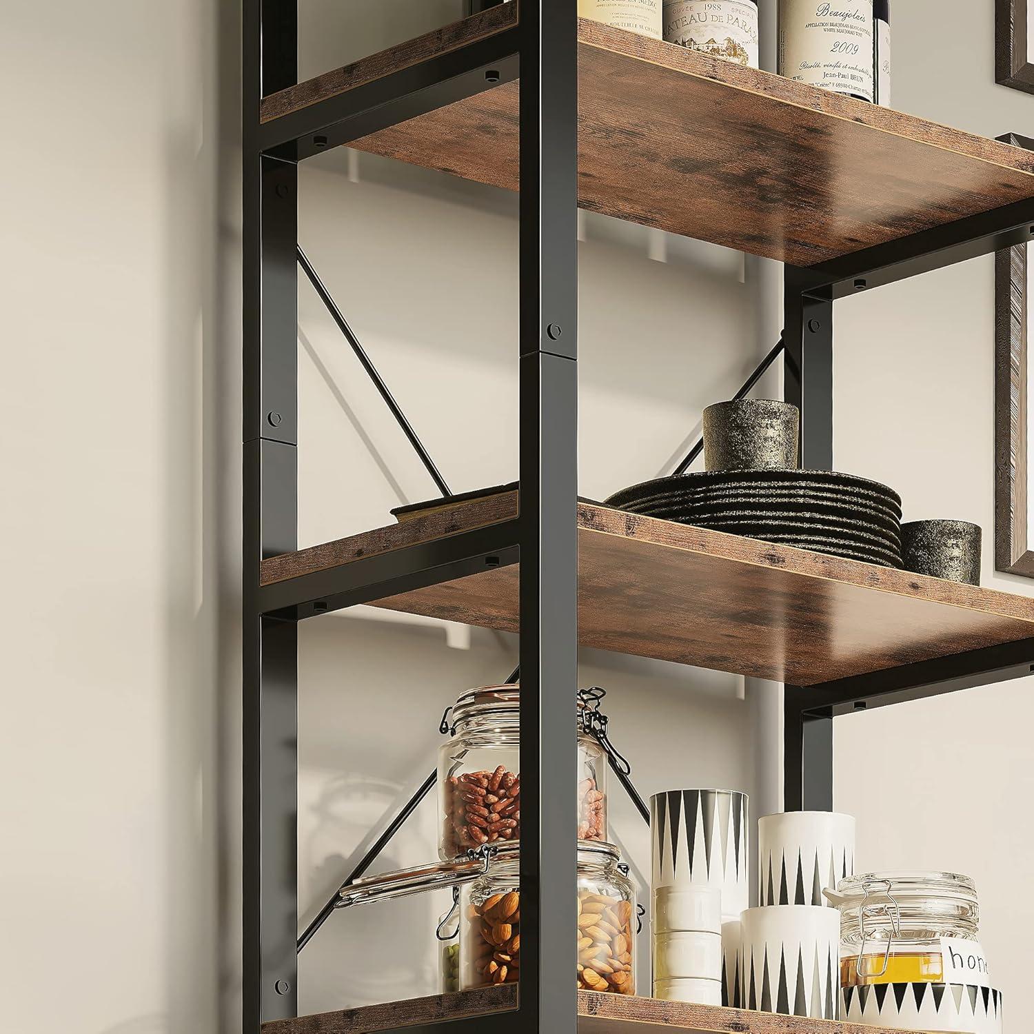 IRONCK Bookshelf 6 Tier Ladder Shelf 110lbs/shelf Vintage Industrial Style Bookcase for Home Office