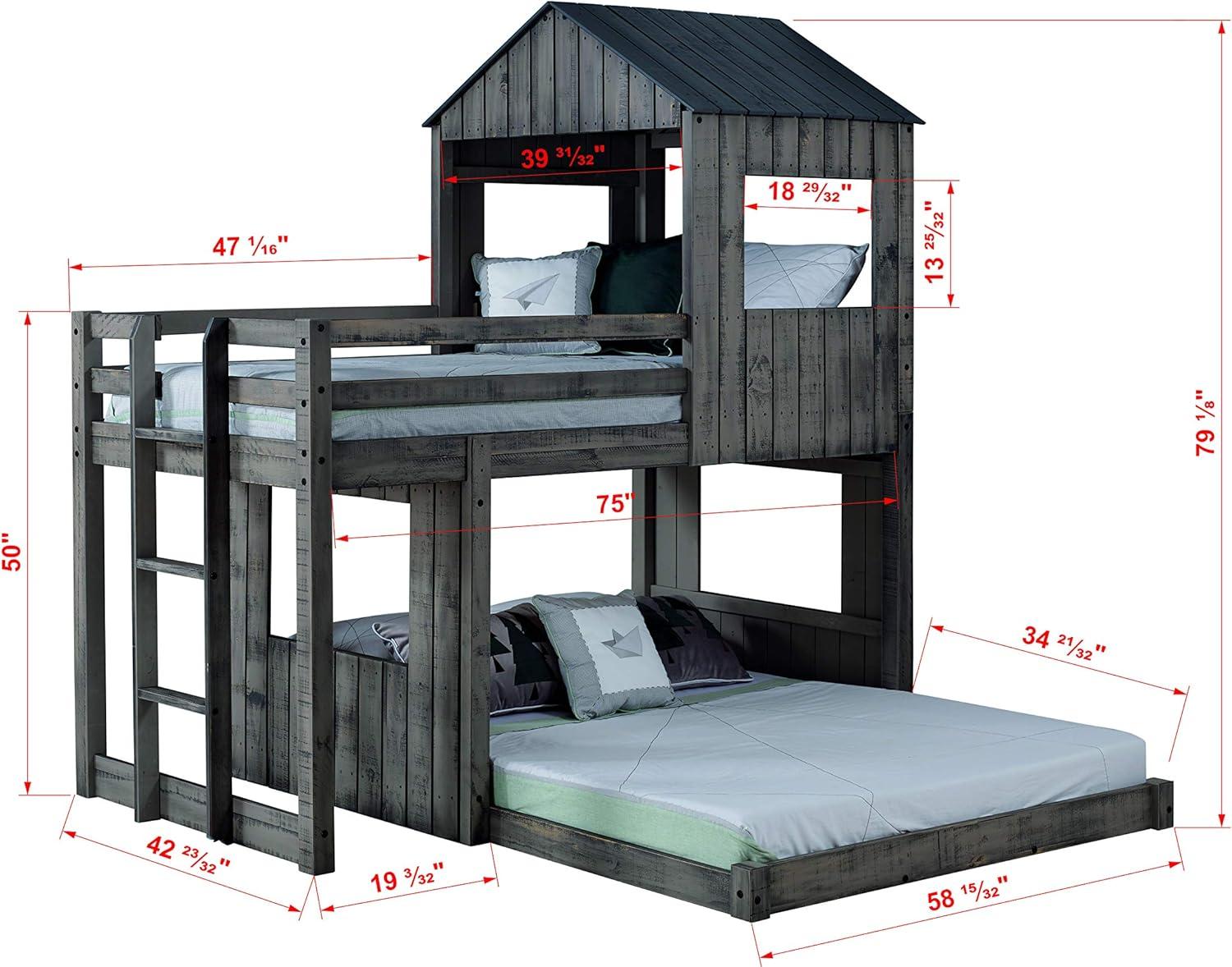 Donco Kids Campsite Twin over Full Rustic Grey Loft Bunkbed, Twin over Full, Rustic Grey