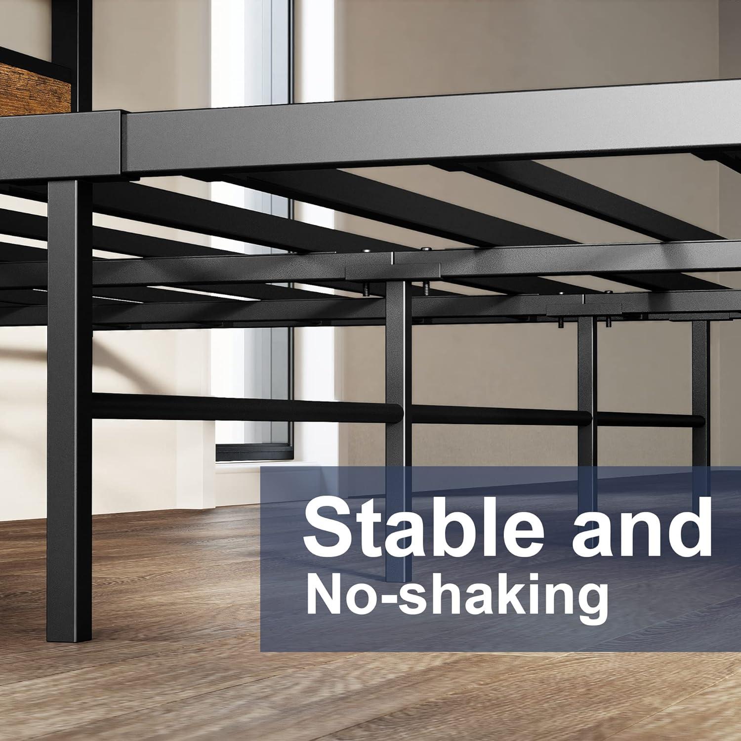 Platform Metal Bed Frame with Headboard Heavy Duty, Noise-Free, Queen