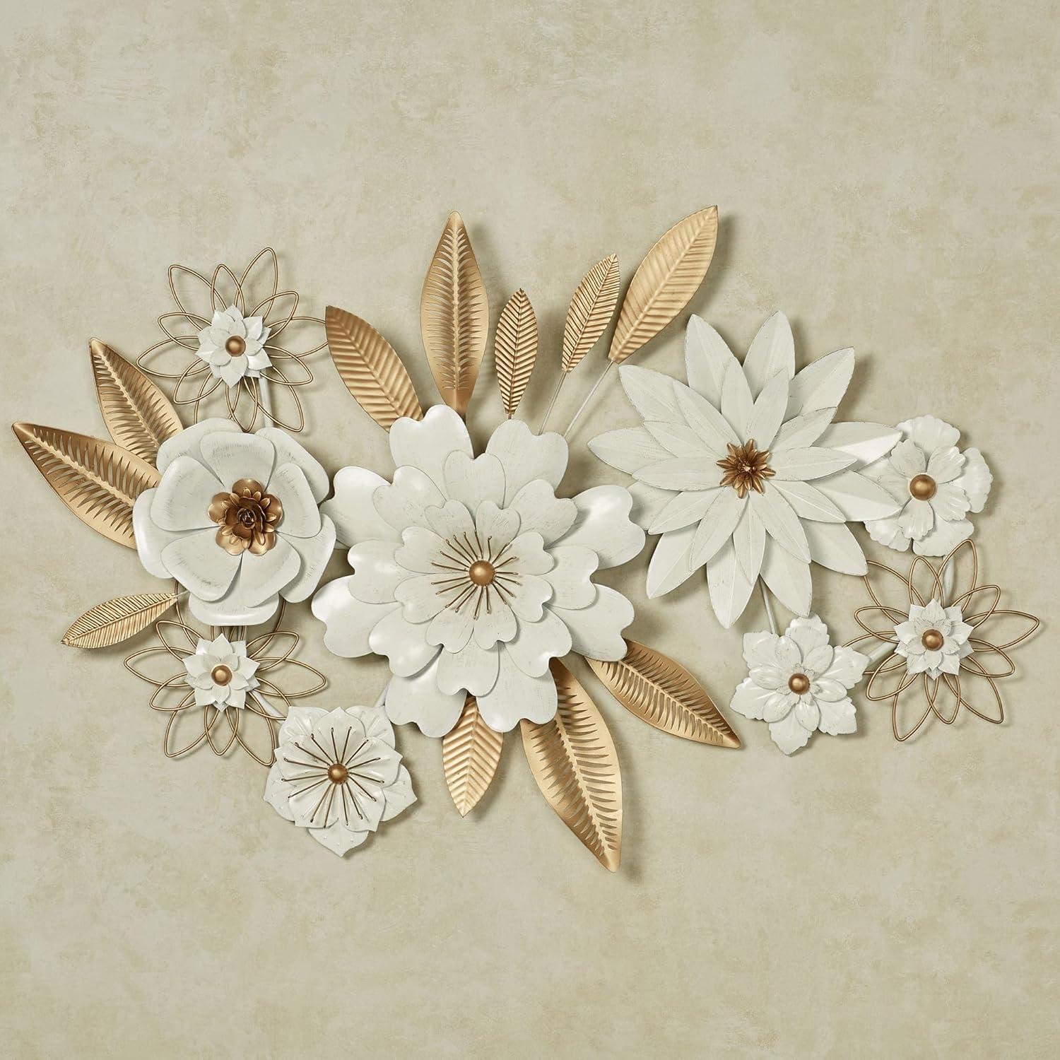 Blooming Assemblage Dimensional Metal Floral Wall Art Sculpture Ivory/Gold 39 in wide x 3.5 in deep x 27 in high