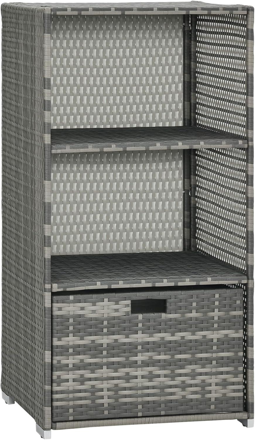 Tryimagine Outsunny Valet Pool Towel Rack, Waterproof PE Plastic Rattan Wicker Storage Organizer, Indoor Outdoor Spa, And Hot Tub Accessory Storage, 2 Shelves, 1 Basket Drawer