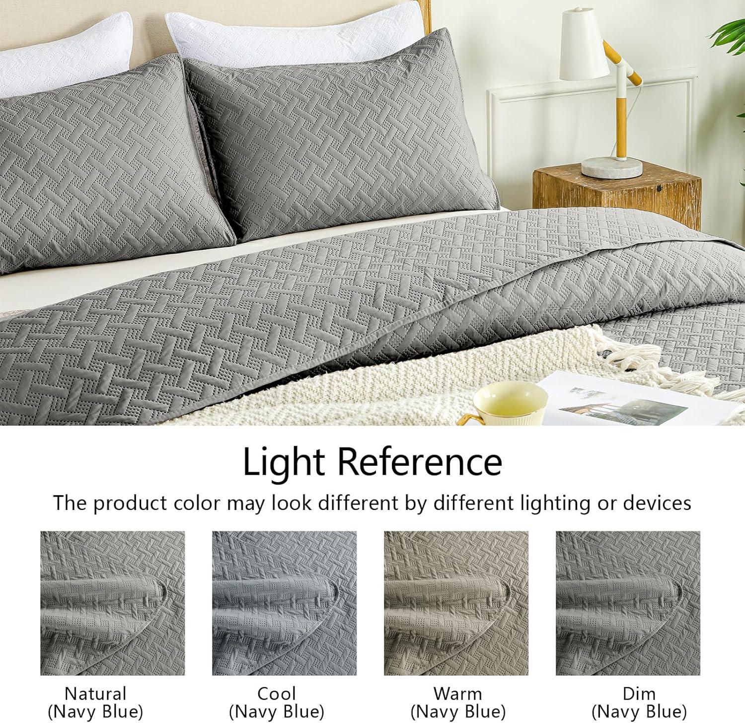 3pc Full/Queen Nina Embossed Quilt Set Gray - VCNY Home: Hypoallergenic Microfiber Coverlet with Shams