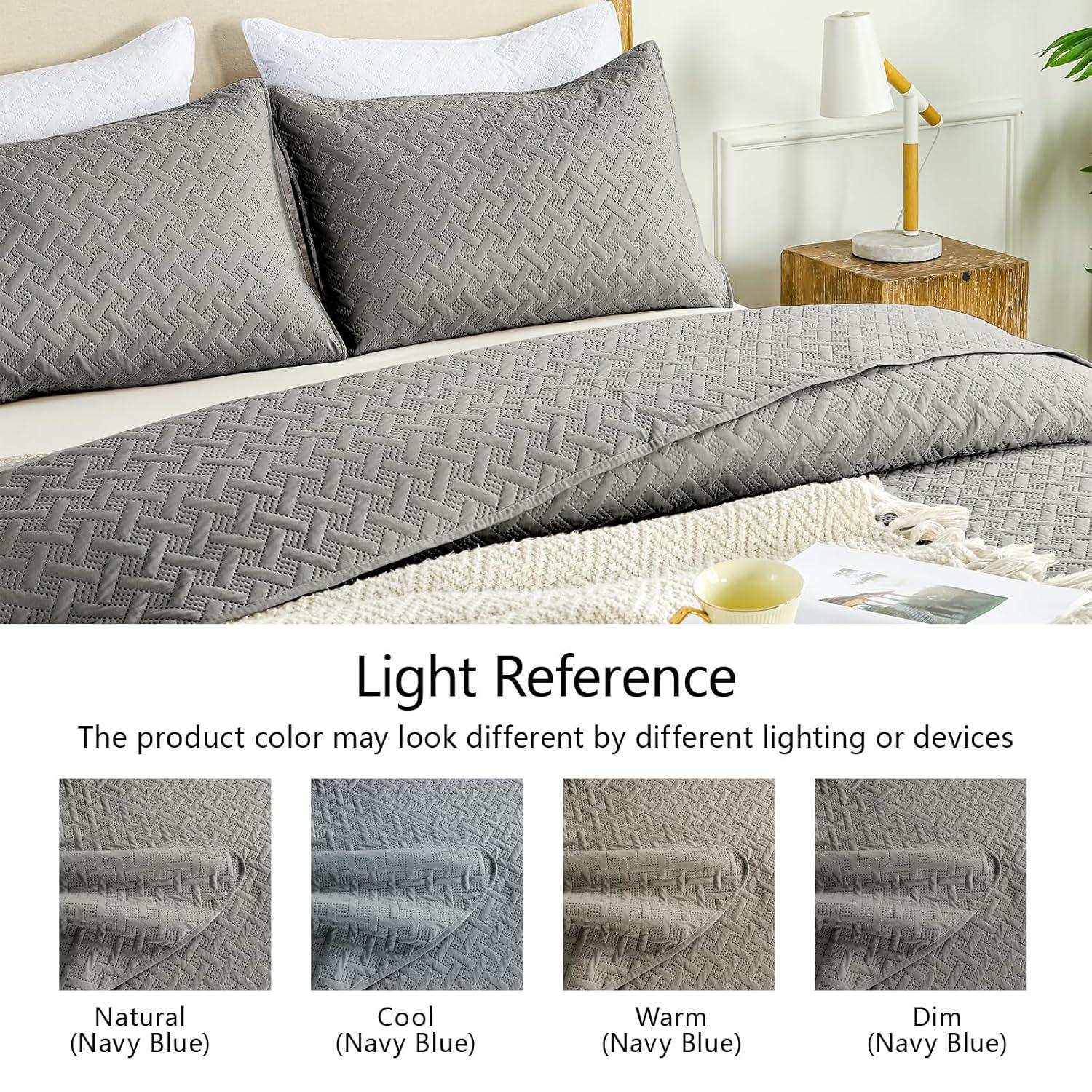 3pc Full/Queen Nina Embossed Quilt Set Gray - VCNY Home: Hypoallergenic Microfiber Coverlet with Shams