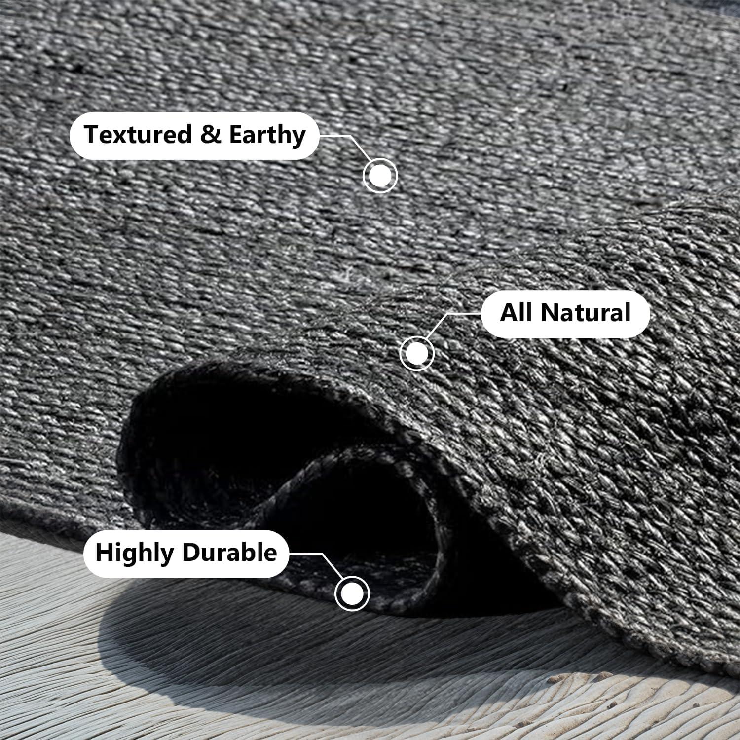 QUINCH Natural Fiber Jute Rug Hand Braided Farmhouse Rectangle Area Rug