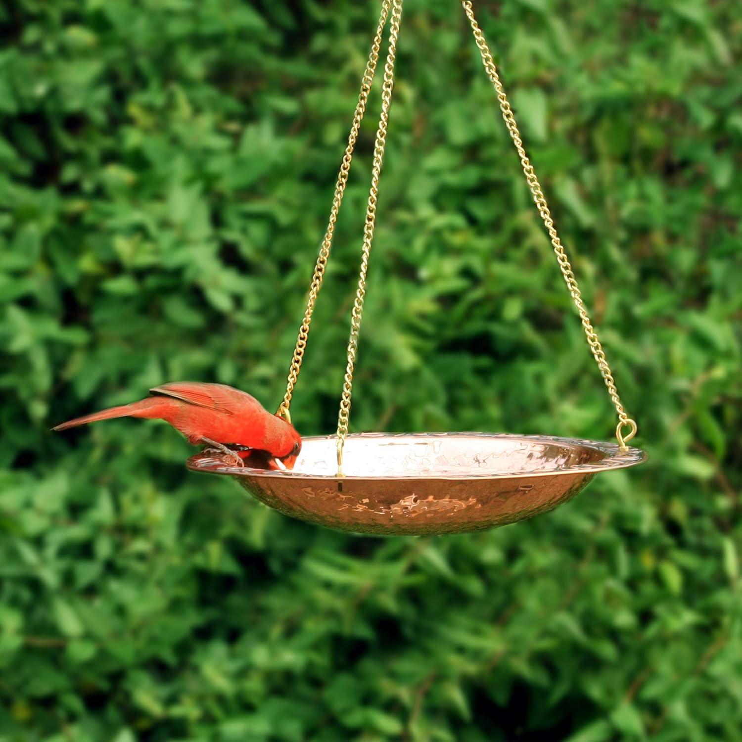 Good Directions Pure Copper Hanging Bird Bath, 13.5” Diameter, Features a Brass Chain, Bird Feeder