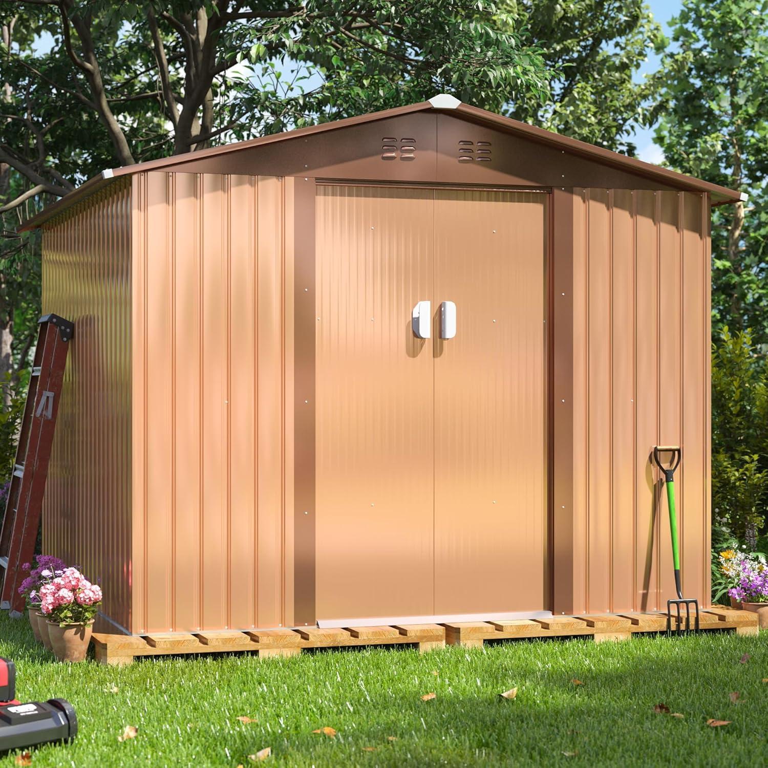 8 ft. W x 8 ft. D Metal Storage Tool Shed Outdoor Storage Shed With Sliding Doors and Vents
