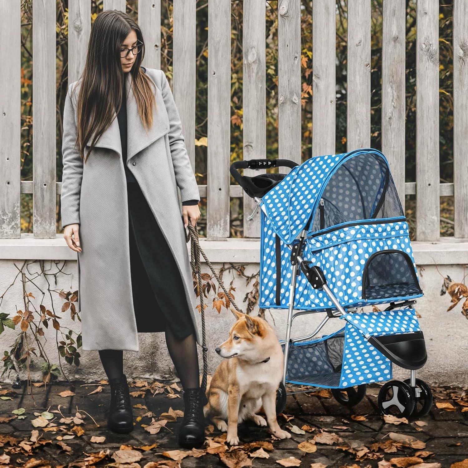 Magshion Foldable Pet Dog and Cat Stroller with Adjustable Canopy Storage Basket and Cup Holder for Small and Medium Pets