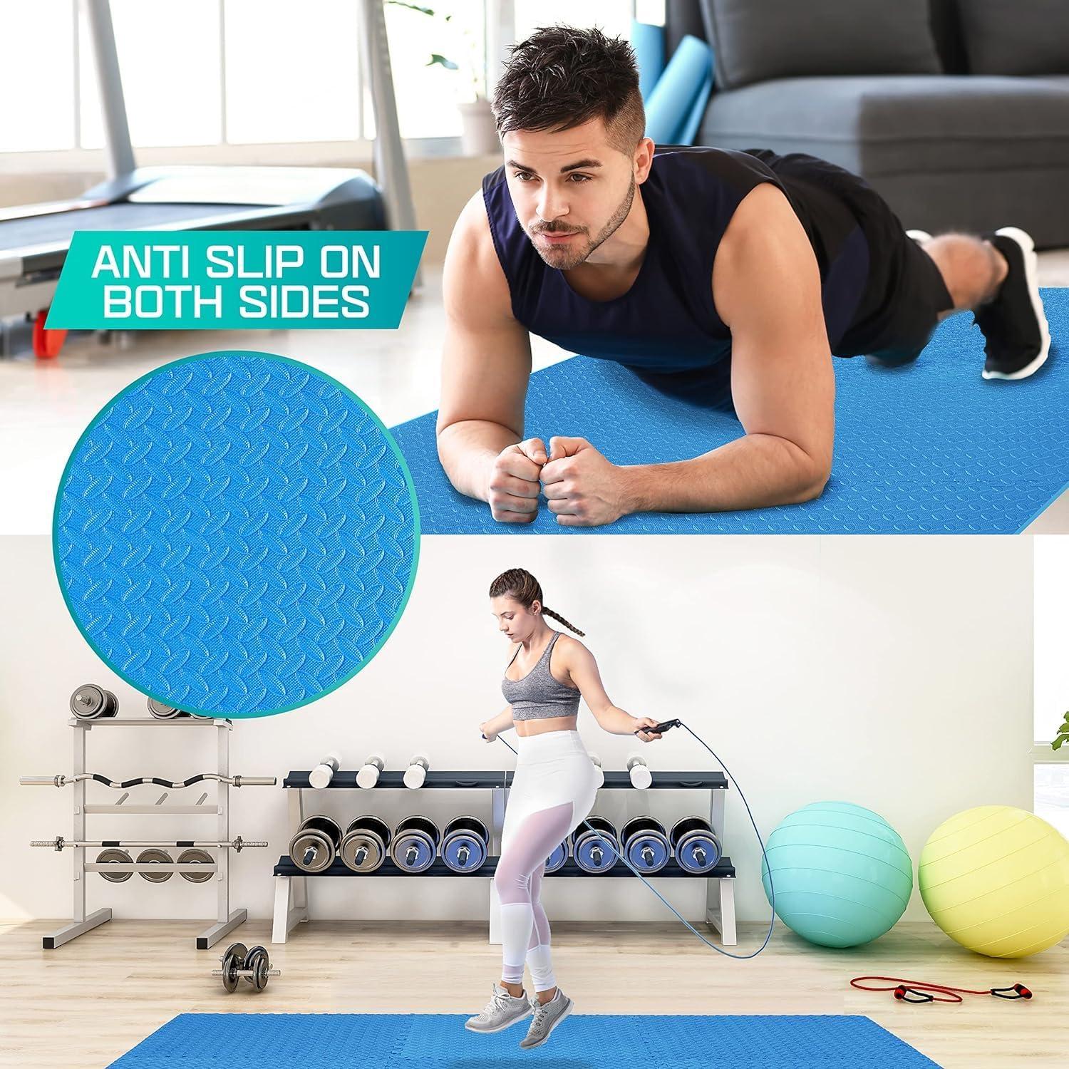 Yes4All 12 pcs Interlocking Exercise Foam Mats, Cover 12 sqft, 7/16 inch Thick, Blue Color