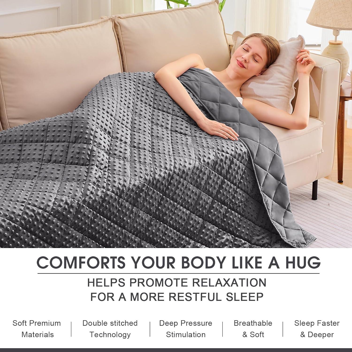 Weighted Blanket for Adults (12lbs, 48"x72" Twin Size) - Cooling Heavy Blanket for 110-130lbs with Premium Glass Beads - Soft Thick Big Blankets for All-Season Sleeping Comfort Breathable- Grey