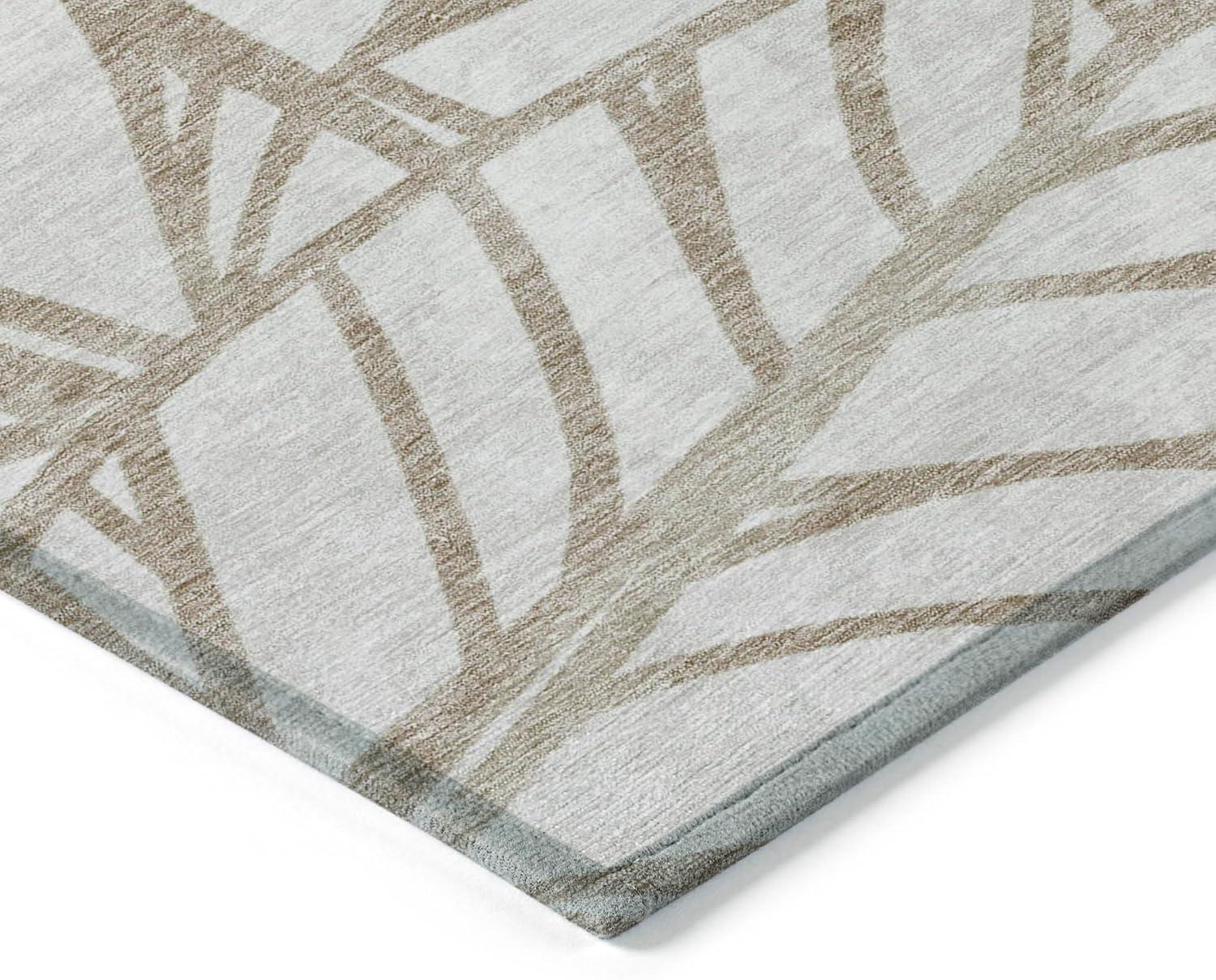 Beige and Off-White Geometric Pattern Indoor/Outdoor Runner Rug