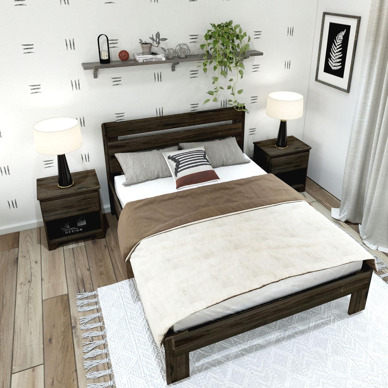 Plank+Beam Farmhouse Queen Bed with Plank Headboard, Solid Wood Platform Bed
