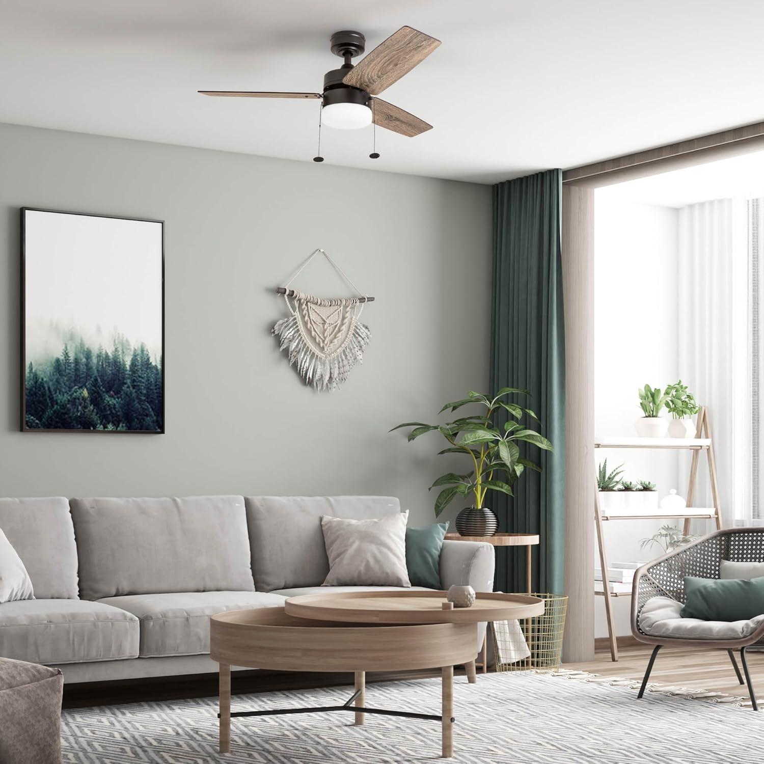 Prominence Home Reston 42" Bronze Modern Small Room Ceiling Fan with 3 Blades, LED Light Kit, Pull Chains & Reverse Airflow