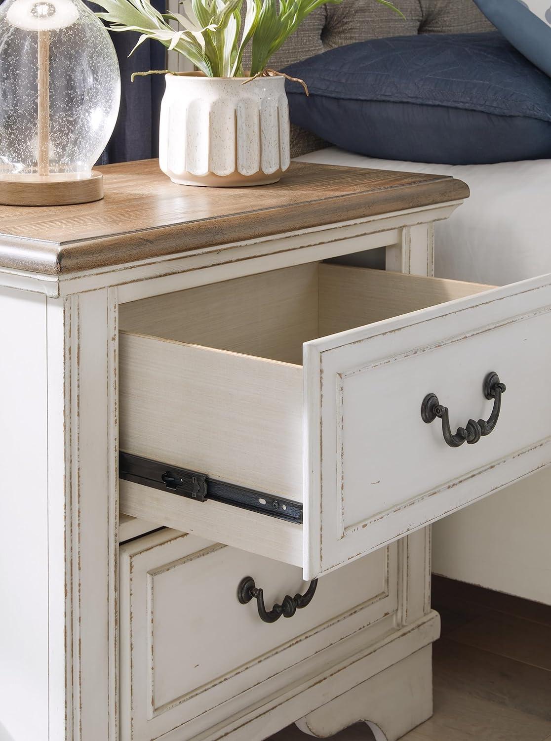 Elegant Two-Tone White and Brown Traditional 2-Drawer Nightstand