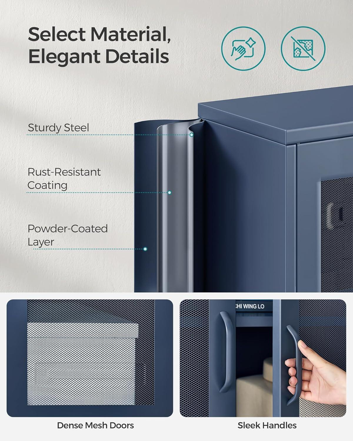 Metal Storage Cabinet with Mesh Doors, Steel Display Cabinets with Adjustable Shelves for Bathroom Home Office, Midnight Blue UOMC002Q03