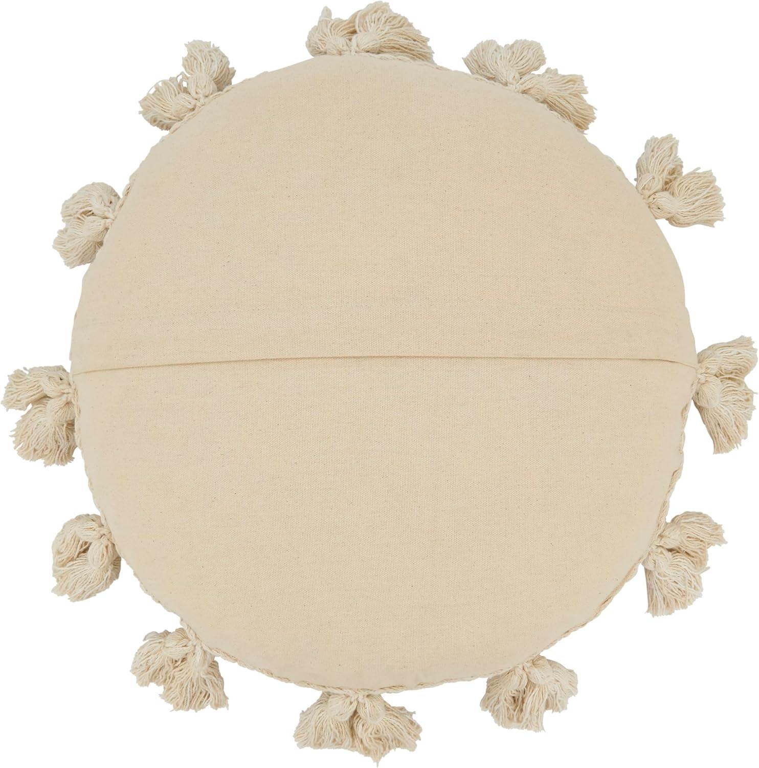 Saro Lifestyle Boho Bliss Tassel Round Poly Filled Throw Pillow, Beige, 18"x18"