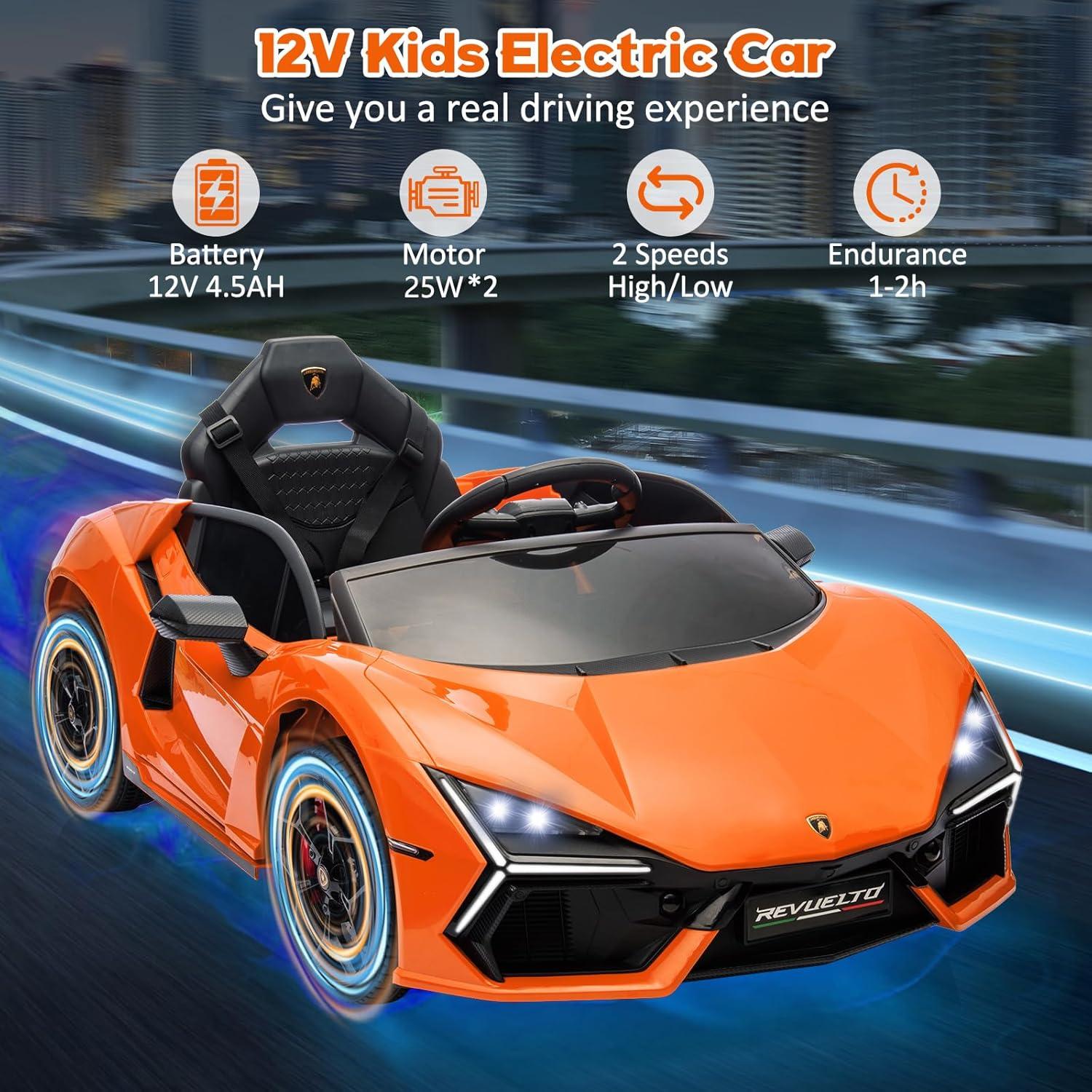 Hetoy 12V Kids Ride On Car, Licensed Lamborghini Revuelto Electric Car For Kids