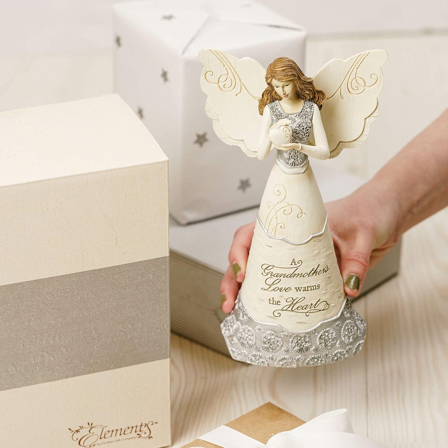 Elements Grandmother Angel Figurine by Pavilion, 8-Inch, Holding Heart, Inscription a Grandmother's Love Warms The Heart