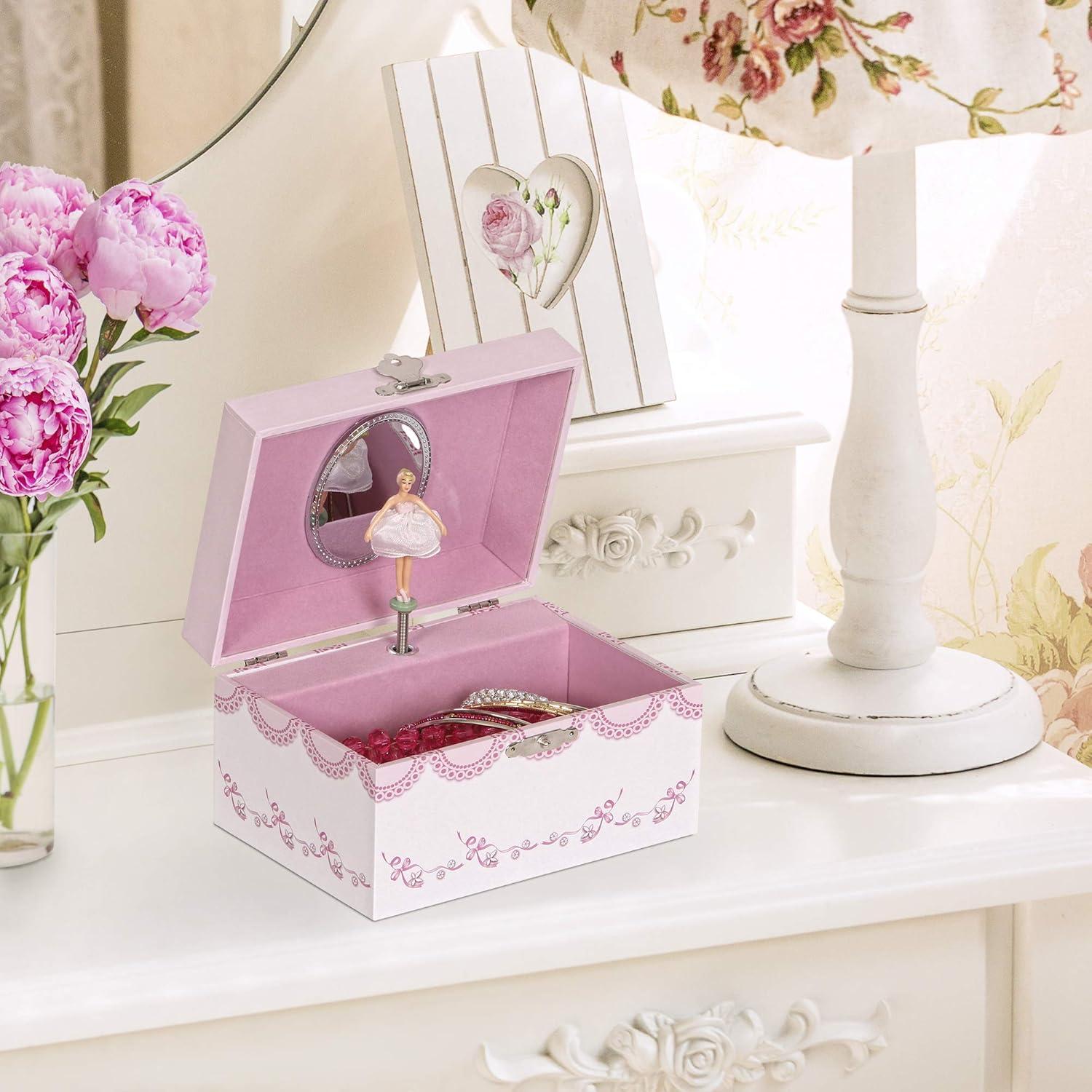 Clarice Pink and White Musical Ballerina Jewelry Box