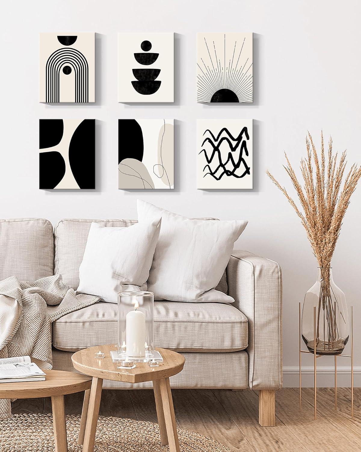 Drsoum Abstract Boho Wall Art Minimalist Geometric Framed  Room Decor Black Bohemian Poster 8"x10"