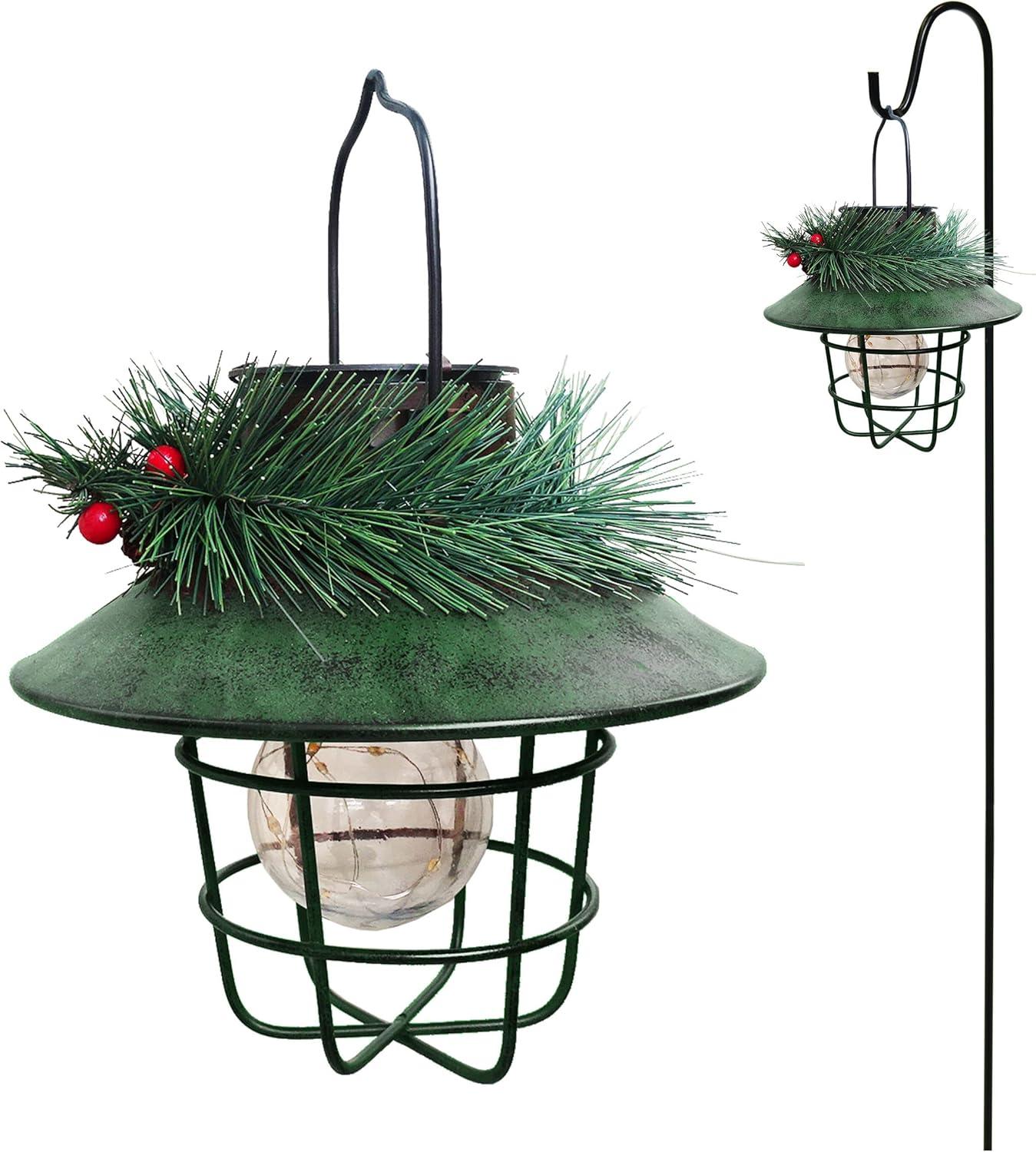 Alpine Corporation 9" x 36" Metal Holiday Lantern with Shepherd's Hook, Green