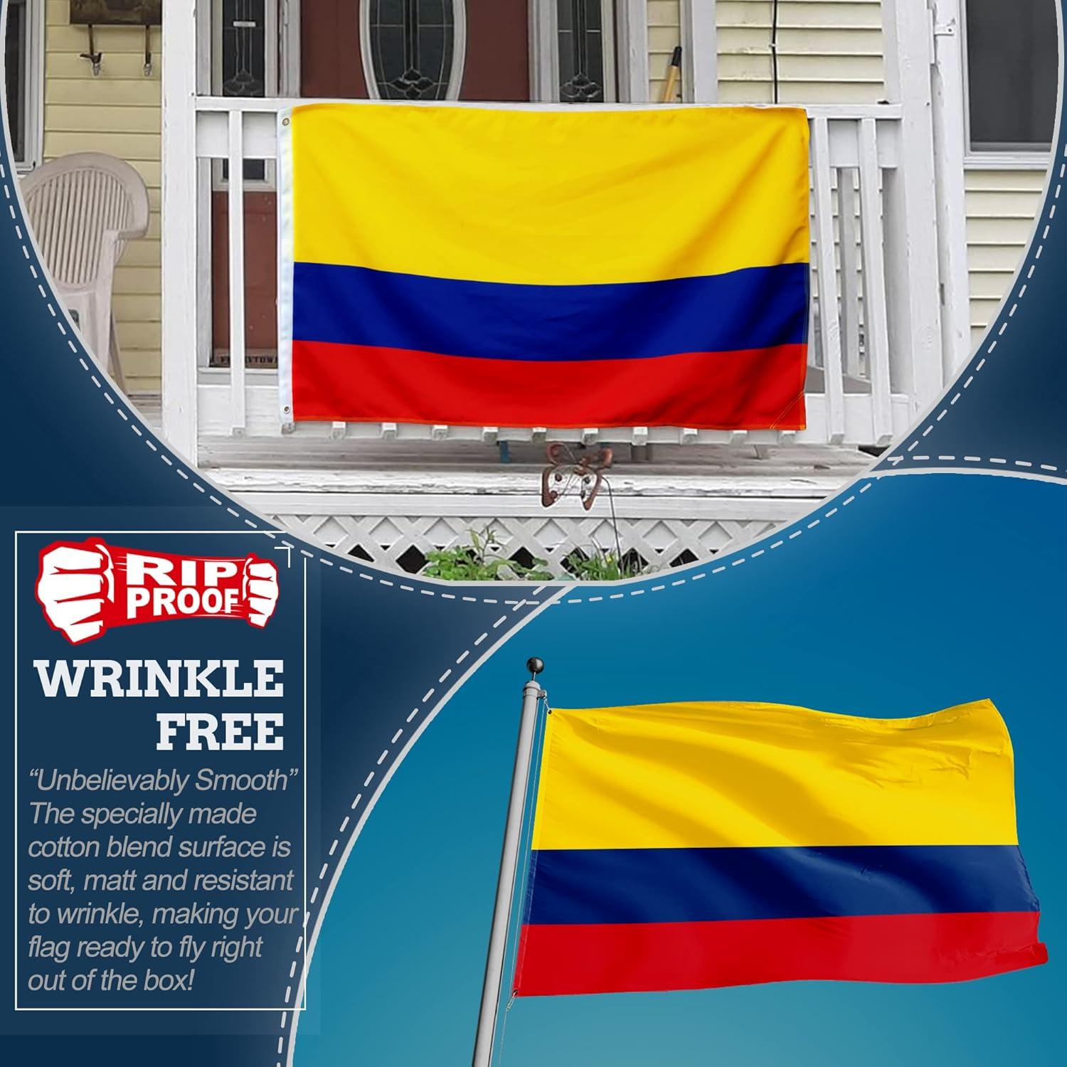 Anley Rip-Proof Double Sided 3-Ply Colombia Flag 3x5 Ft - Colombian National Flags