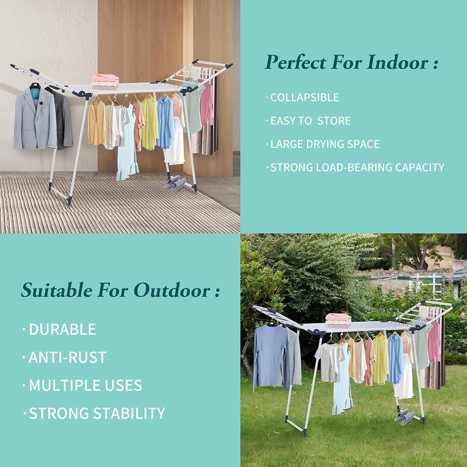 Foldable White Carbon Steel Gullwing Clothes Drying Rack