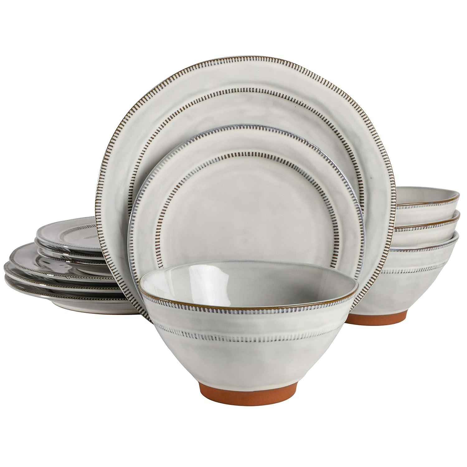 ECLANK 12 Piece Stoneware Dinnerware Set - Service for 4