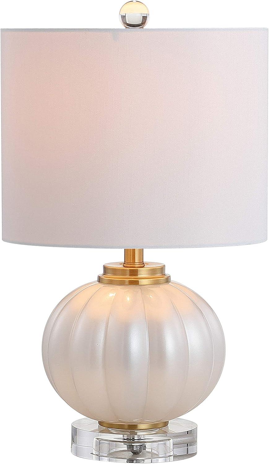 JONATHAN Y Pearl 17.5" Glass/Crystal LED Table Lamp, White/Brass Gold, JYL2076B