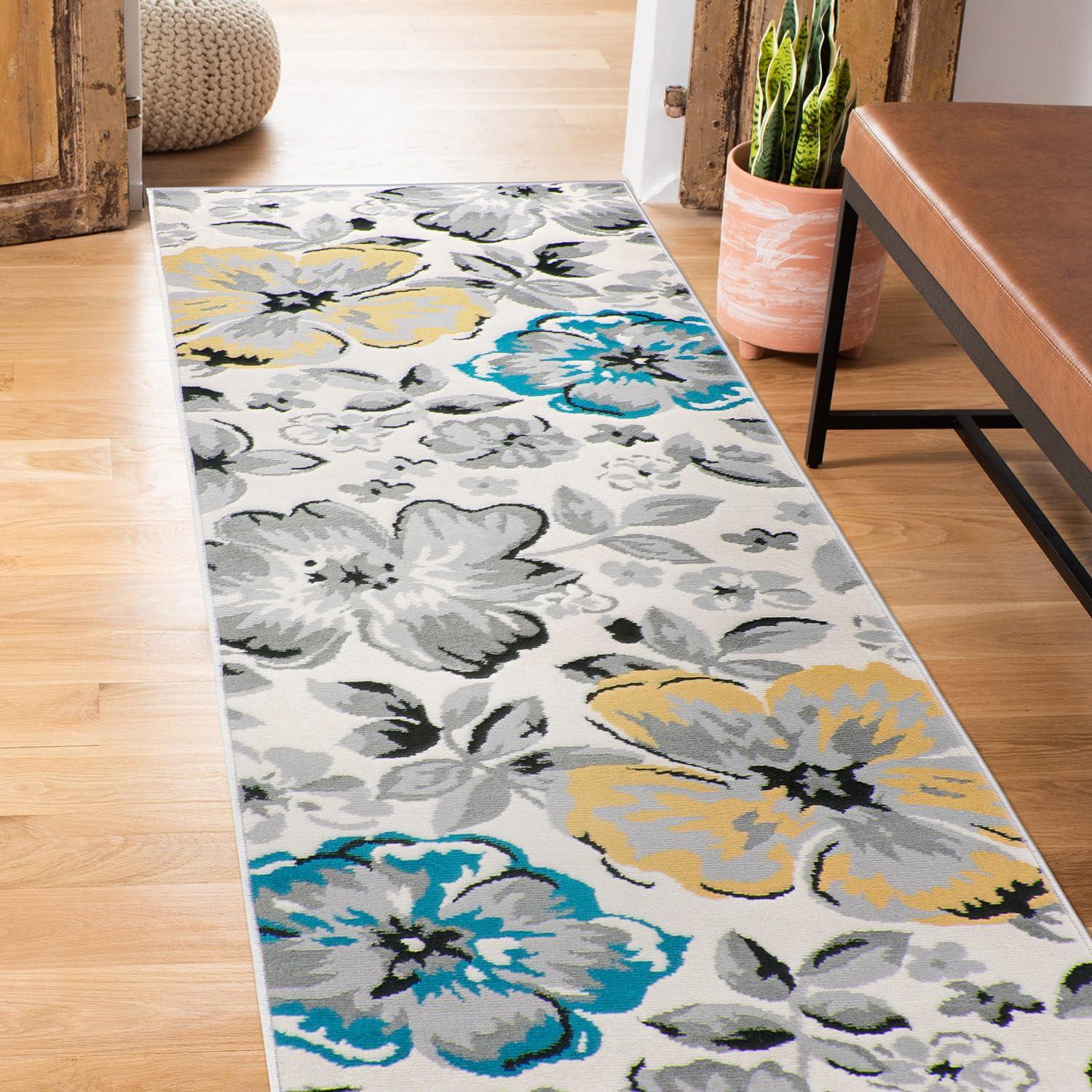 World Rug Gallery Modern Floral Design Cream 2' x 7' Runner Rug