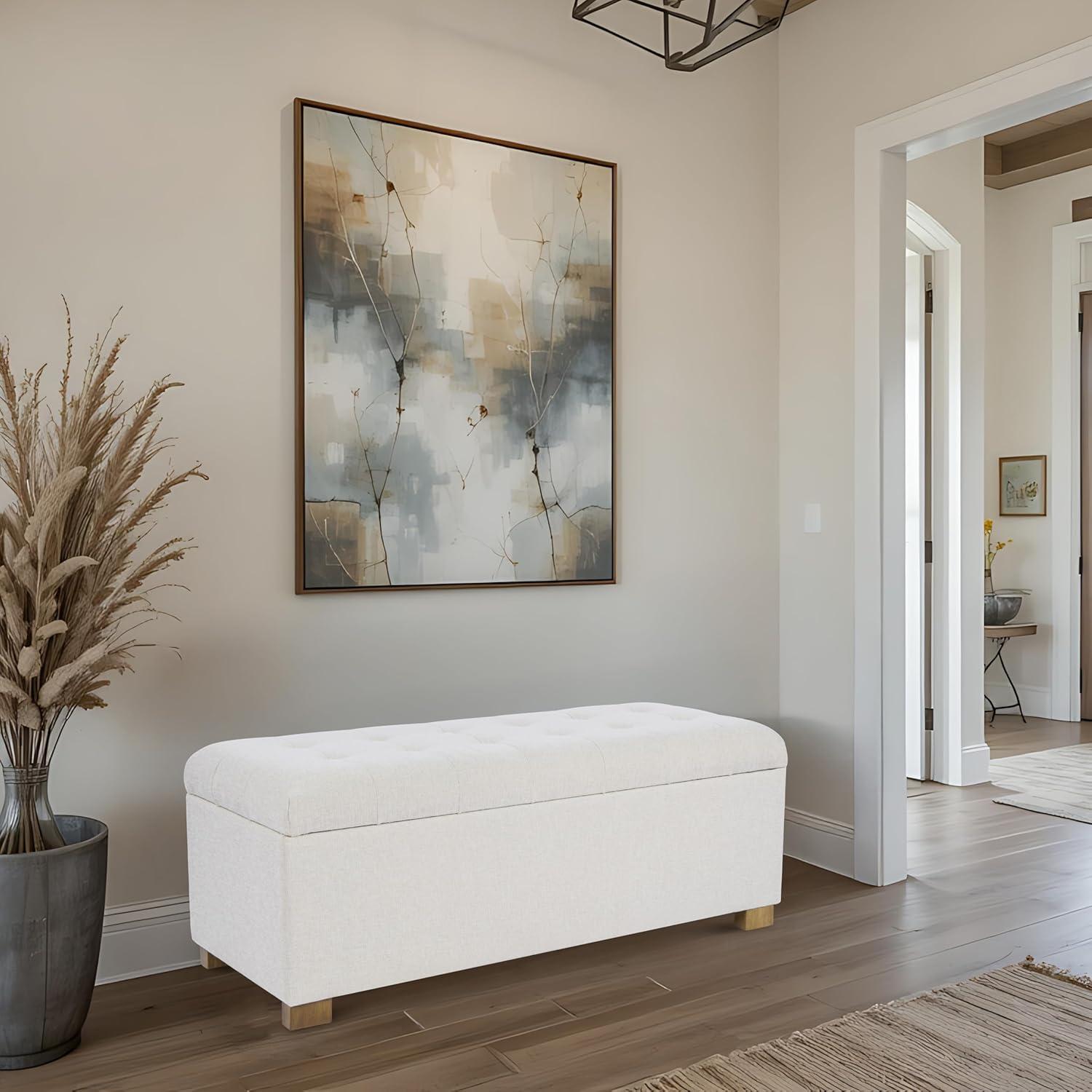 Classic Large Tufted Storage Bench Light Gray - HomePop: Upholstered Ottoman, Bedroom & Entryway Seating
