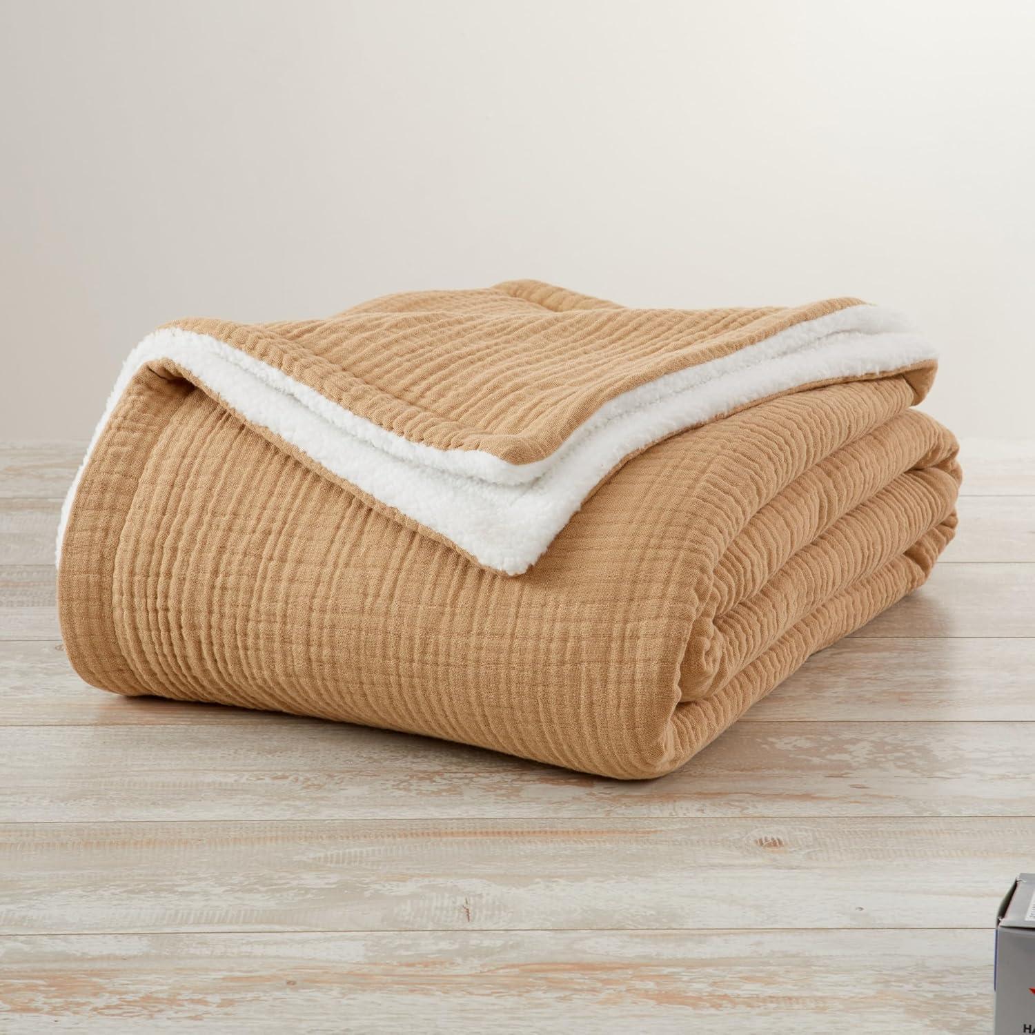 Market & Place Cotton Muslin Fleece Reversible Throw Blanket