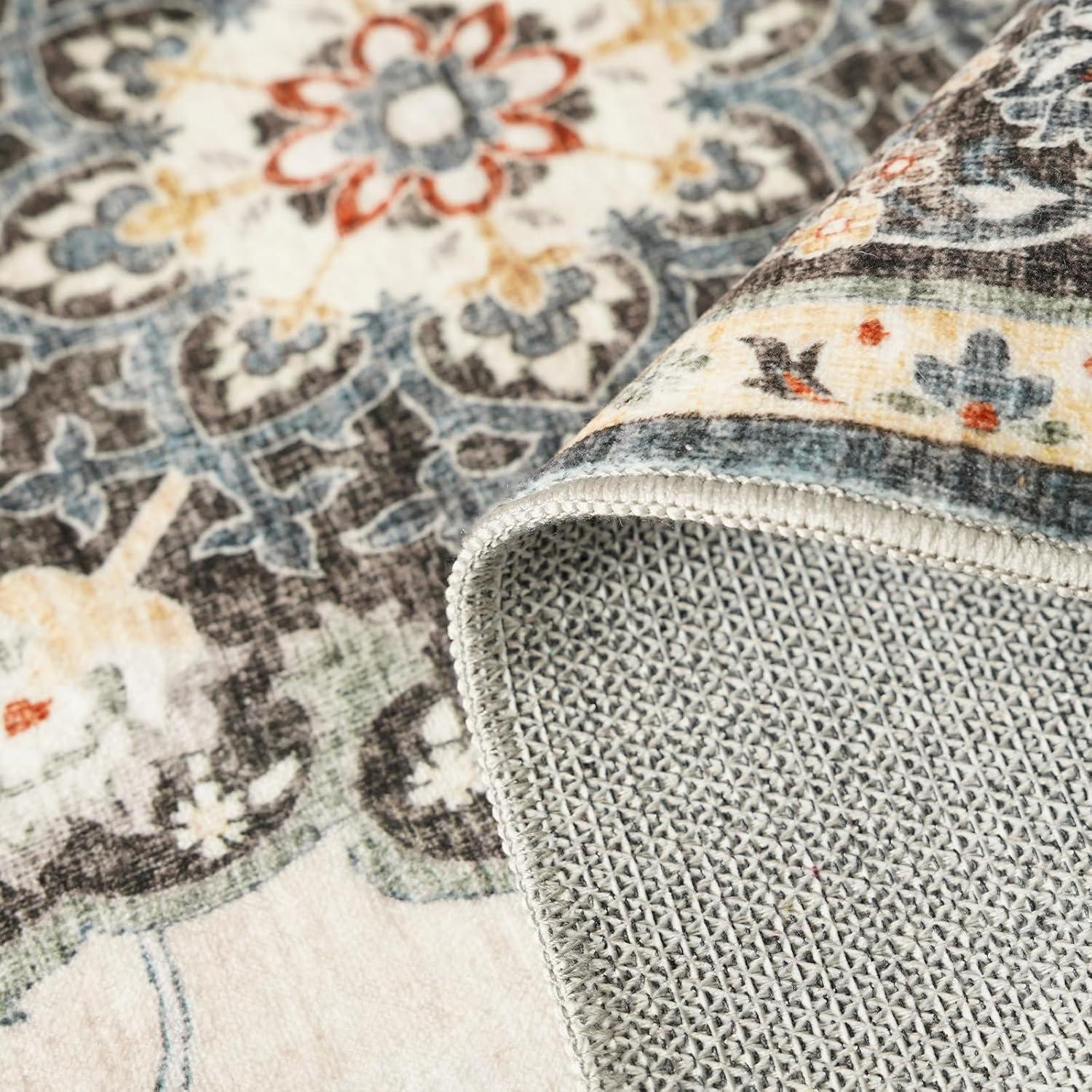 Polyester Machine Washable Blue Oriental Area Rug