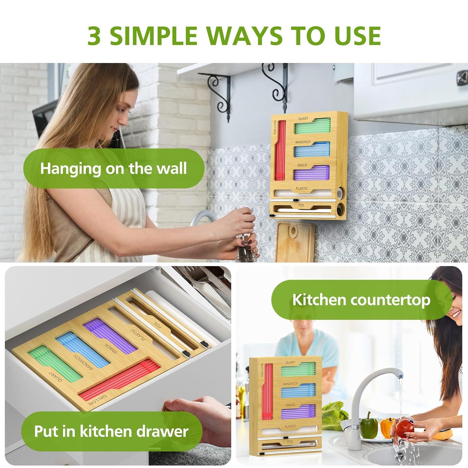 Natural Bamboo and Stainless Steel Kitchen Drawer Organizer