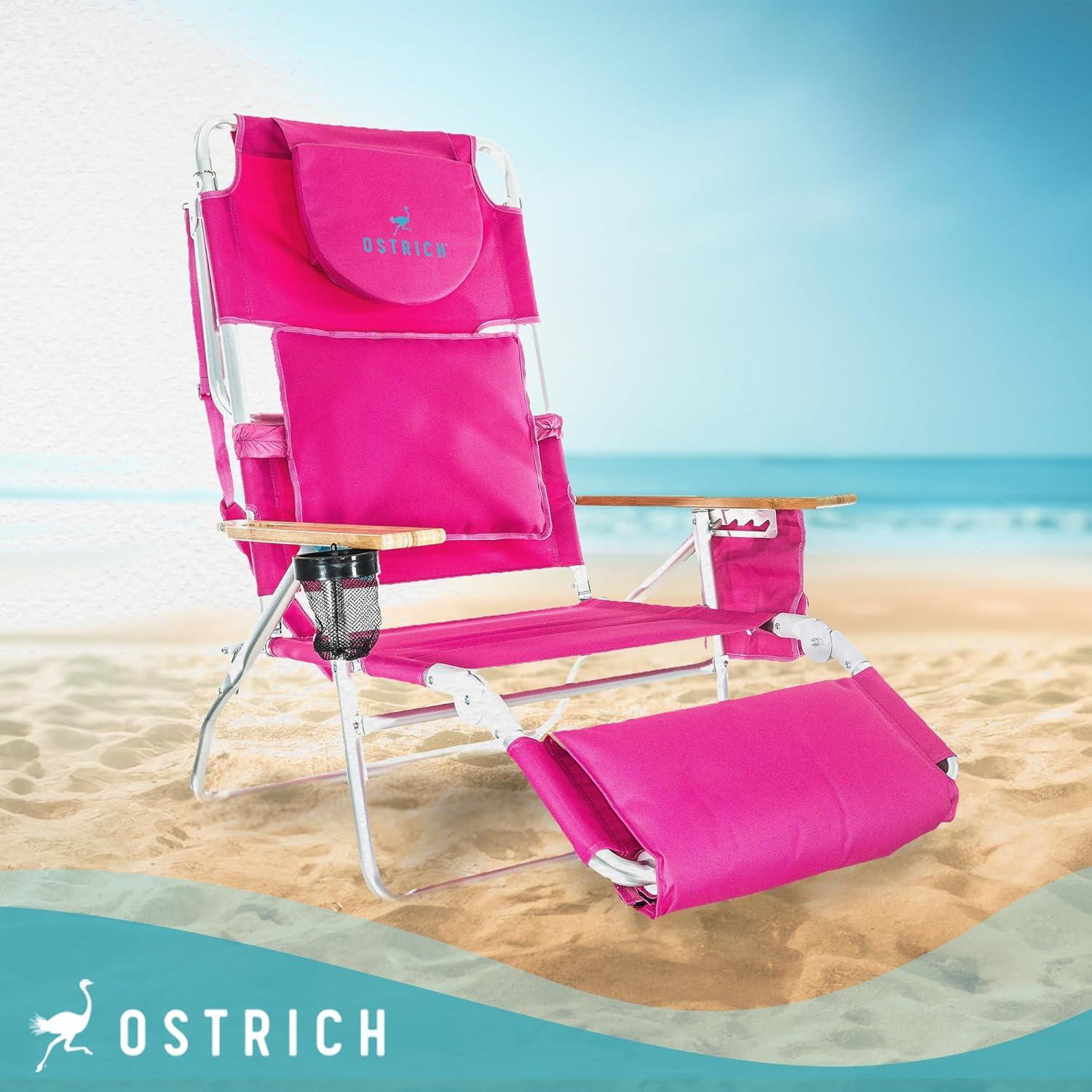 Ostrich Deluxe Padded Lightweight Portable Adjustable Outdoor Reclining Folding Chair with Footrest