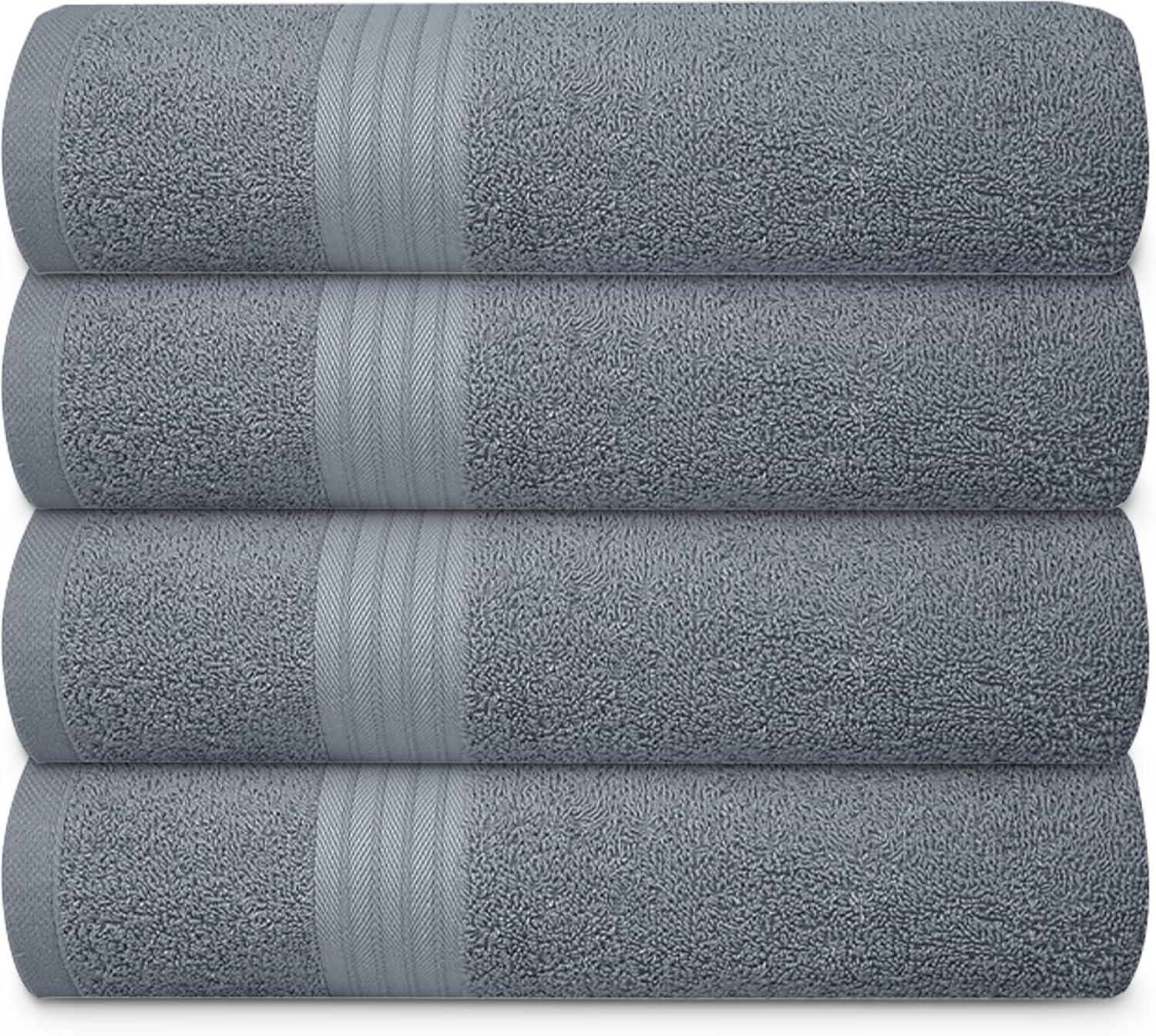 ECO TOWELS Premium Hotel & Spa Bath Towel Cotton, 27" x 54",Set of 4 (Grey)